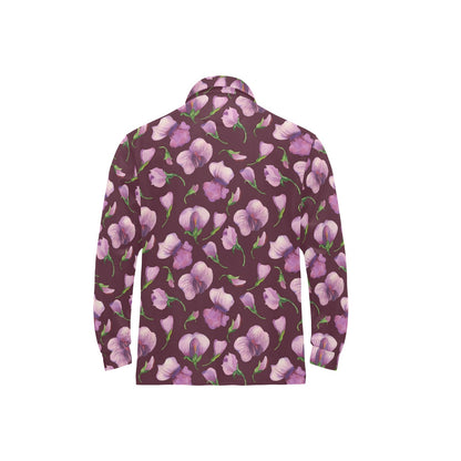 Peony Pattern Print Design PE010 Long Sleeve Polo Shirt For Men's
