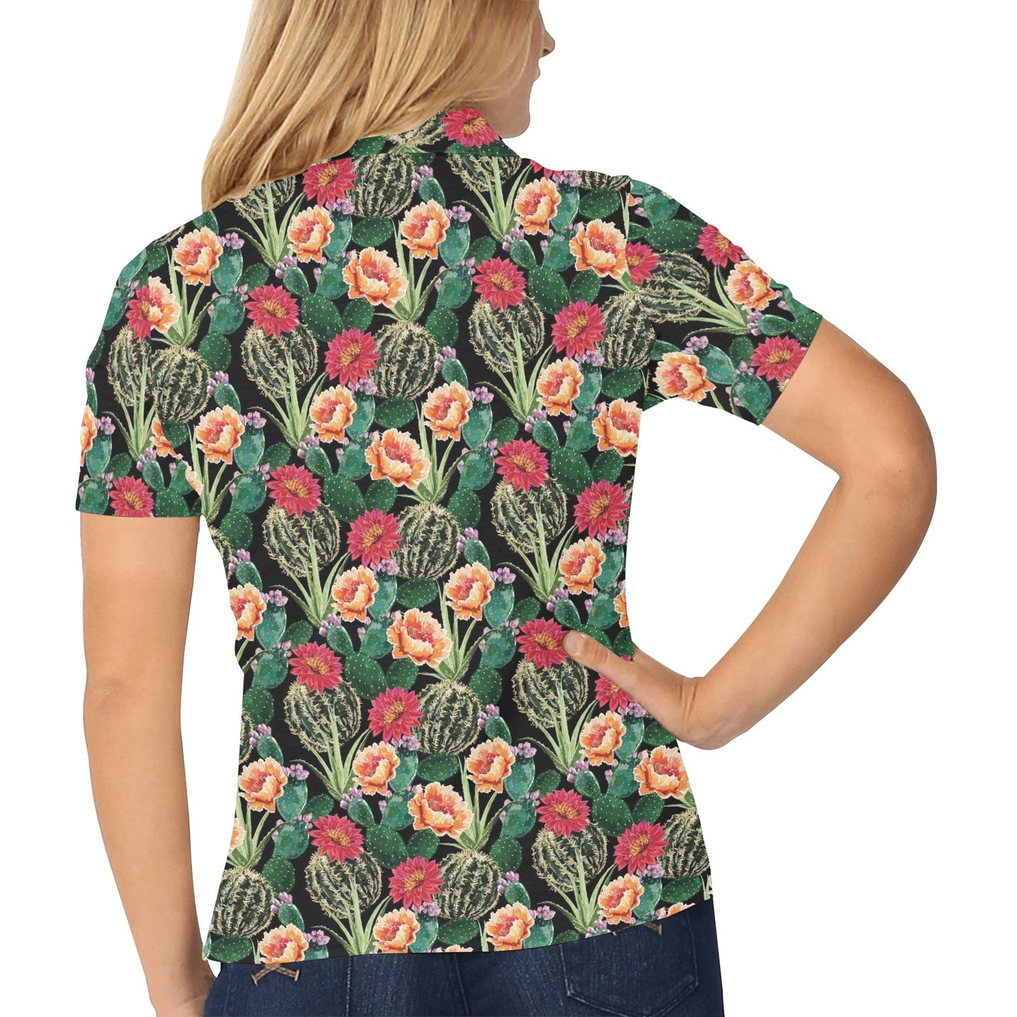 Cactus Pattern Print Design 06 Women's Polo Shirt