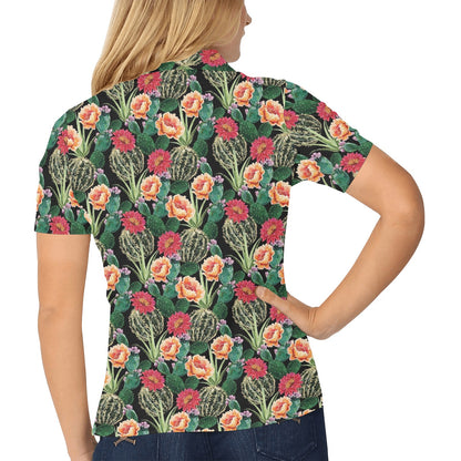 Cactus Pattern Print Design 06 Women's Polo Shirt