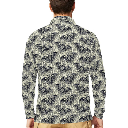 Bat Tribal Pattern Print Design 06 Long Sleeve Polo Shirt For Men's
