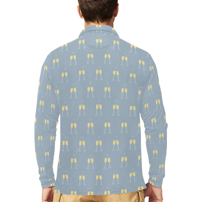 Champagne Pattern Print Design 03 Long Sleeve Polo Shirt For Men's
