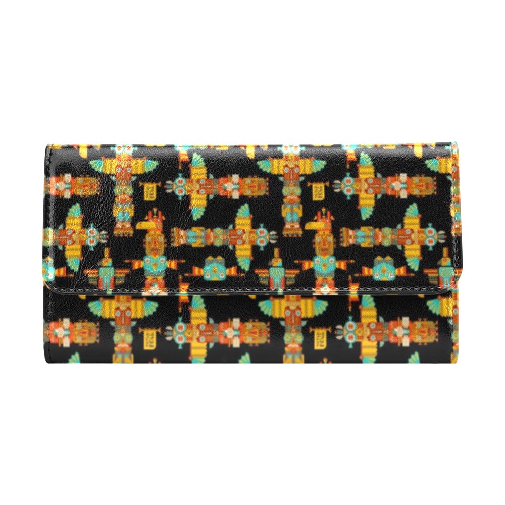 Totem Pole Cartoon Print Women's Trifold Wallet