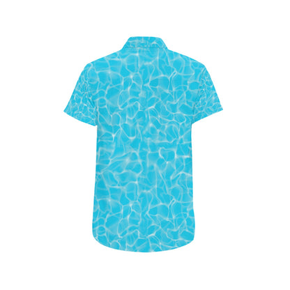 Swimming Pool Texture Print Design LKS301 Men Short Sleeve Button Up Shirt