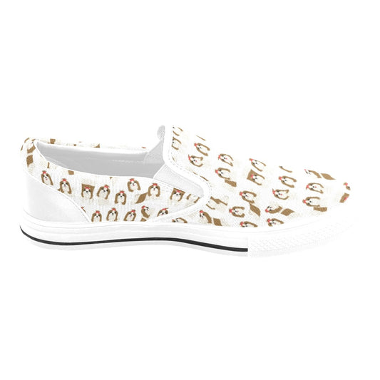 Shih Tzu Print Design LKS302 White Slip Ons Canvas Women's Shoes