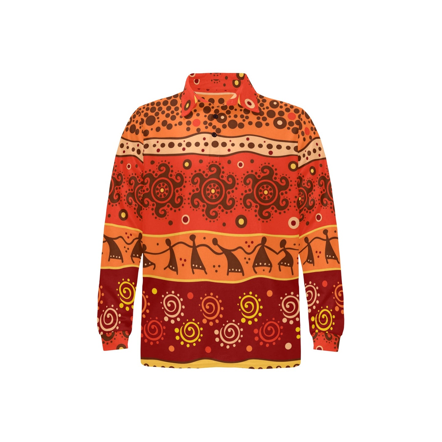 African Pattern Print Design 04 Long Sleeve Polo Shirt For Men's