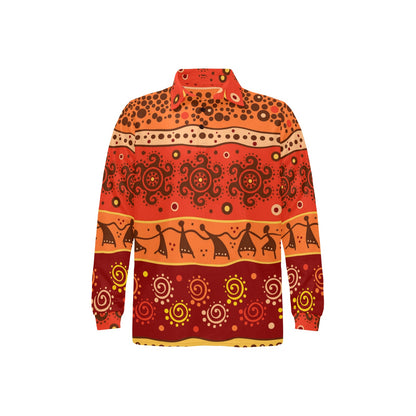 African Pattern Print Design 04 Long Sleeve Polo Shirt For Men's