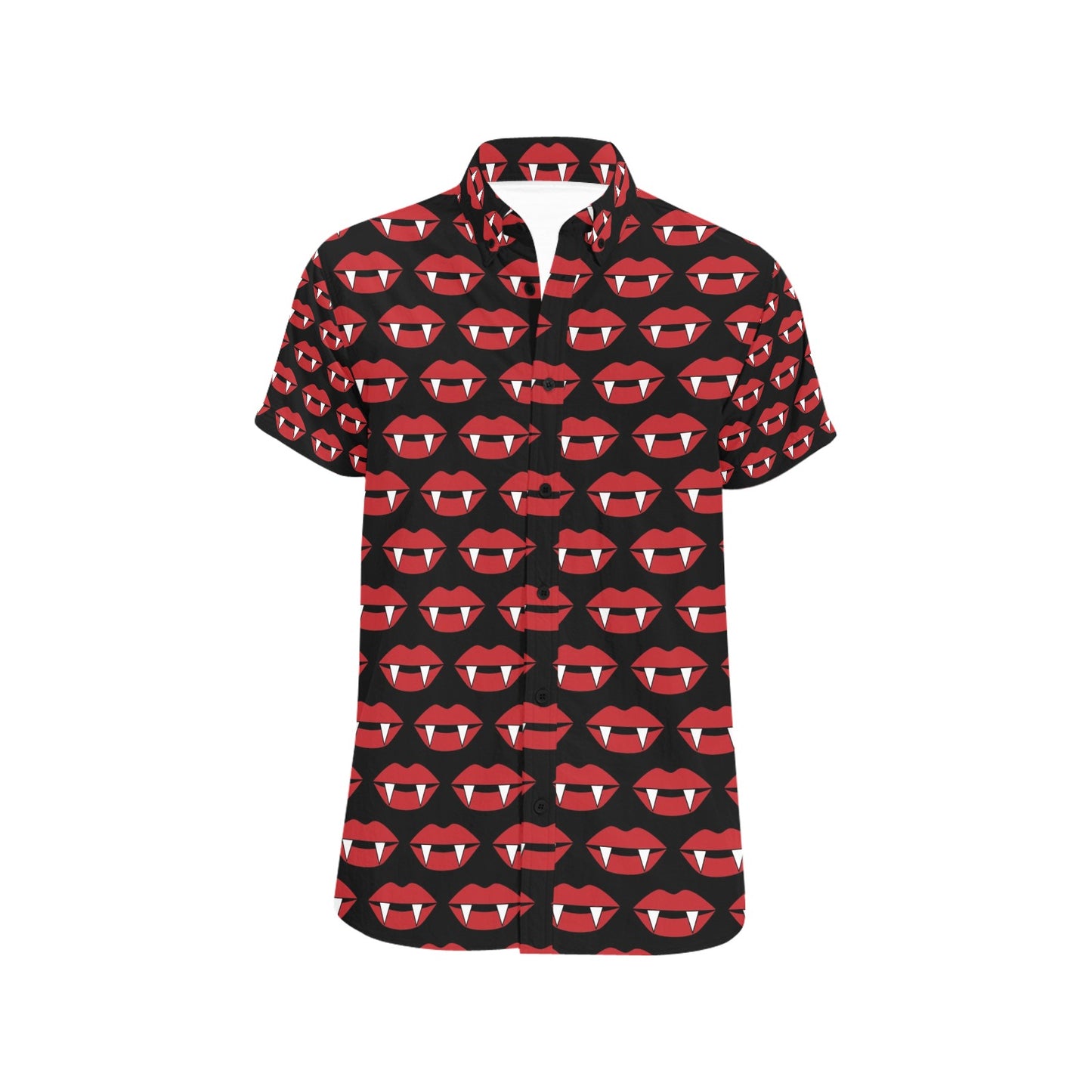 Vampire Lips Print Design LKS302 Men Short Sleeve Button Up Shirt