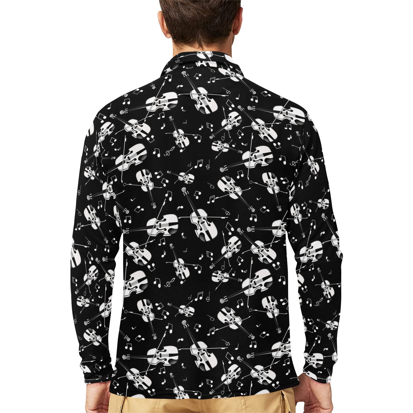 Violin Print Design LKS404 Long Sleeve Polo Shirt For Men's