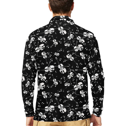 Violin Print Design LKS404 Long Sleeve Polo Shirt For Men's