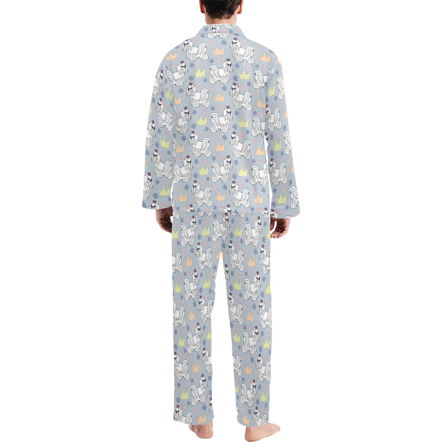 Maltese Pattern Print Design 04 Men's Long Pajama Set