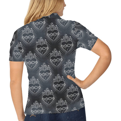 Christian Heart Tattoo Style Women's Polo Shirt