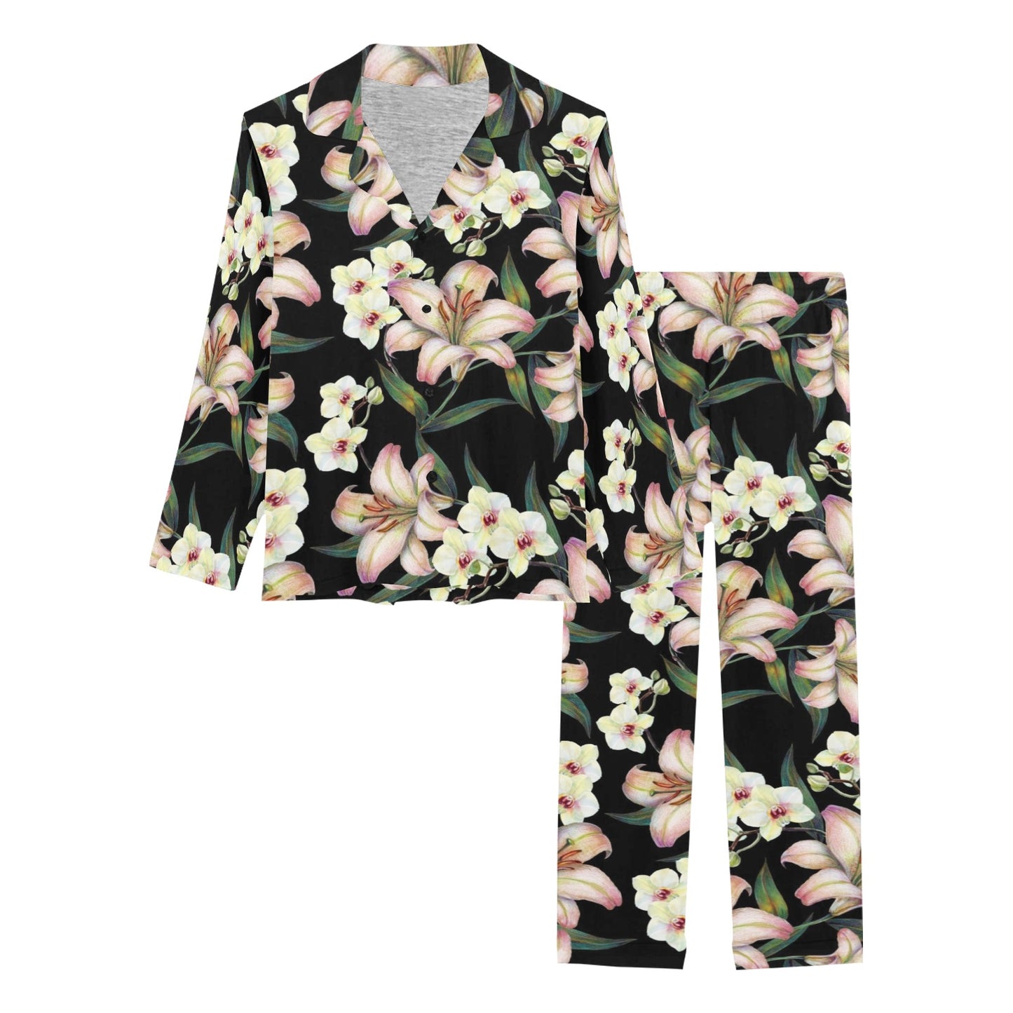 Lily Pattern Print Design LY03 Women's Long Pajama Set