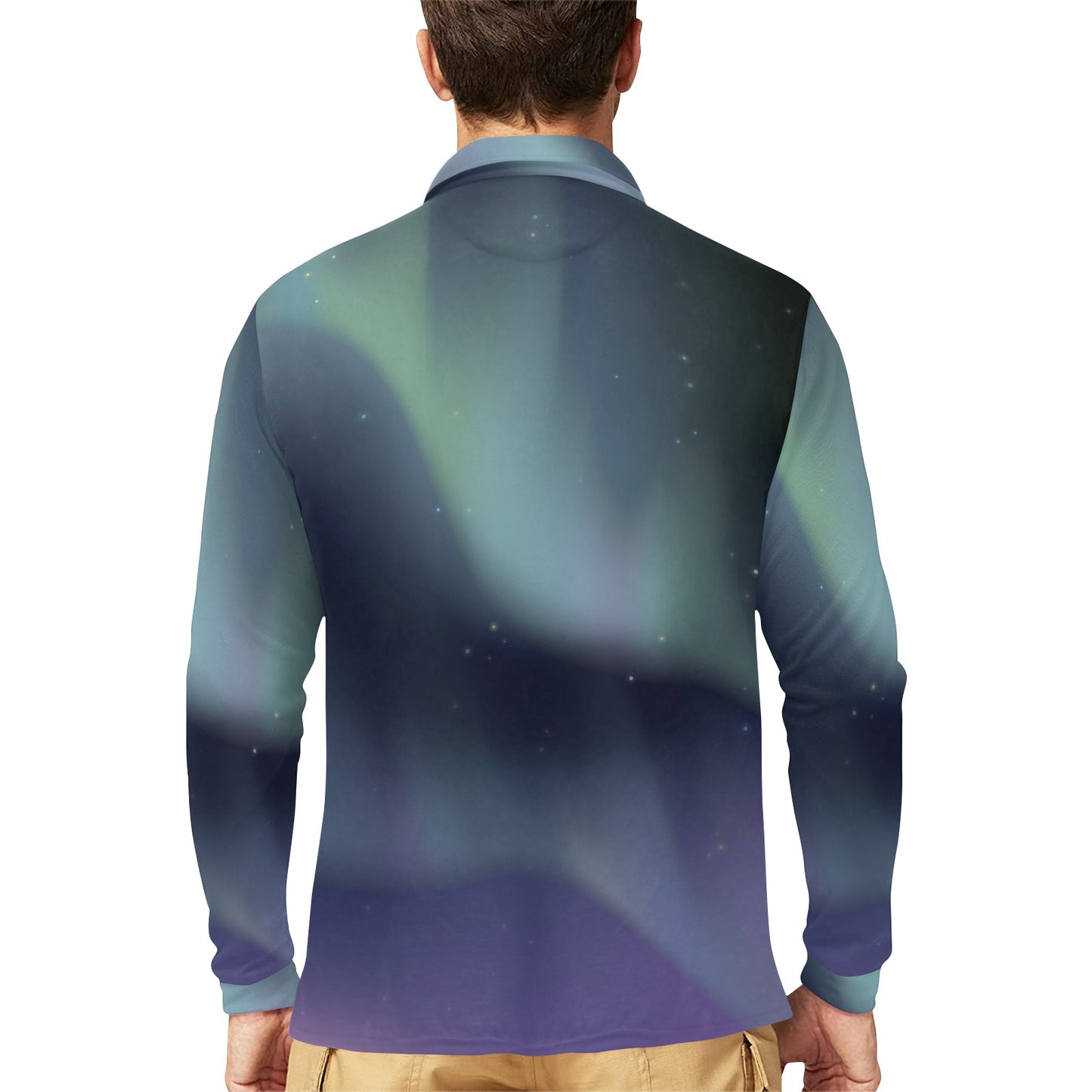 Aurora Borealis Pattern Print Design 01 Long Sleeve Polo Shirt For Men's