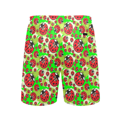 Ladybug with Leaf Print Pattern Men's Swim Trunks Beach Shorts