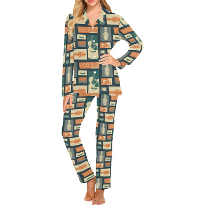 Acoustic Guitar Pattern Print Design 02 Women's Long Pajama Set