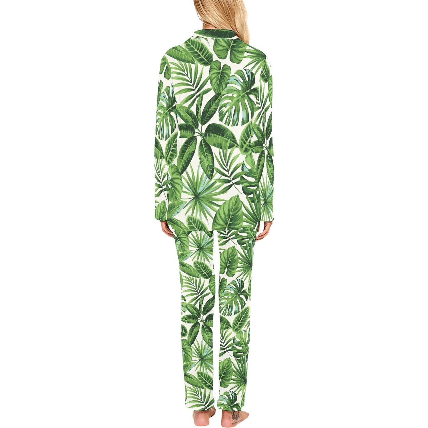 Tropical Flower Pattern Print Design TF013 Women's Long Pajama Set