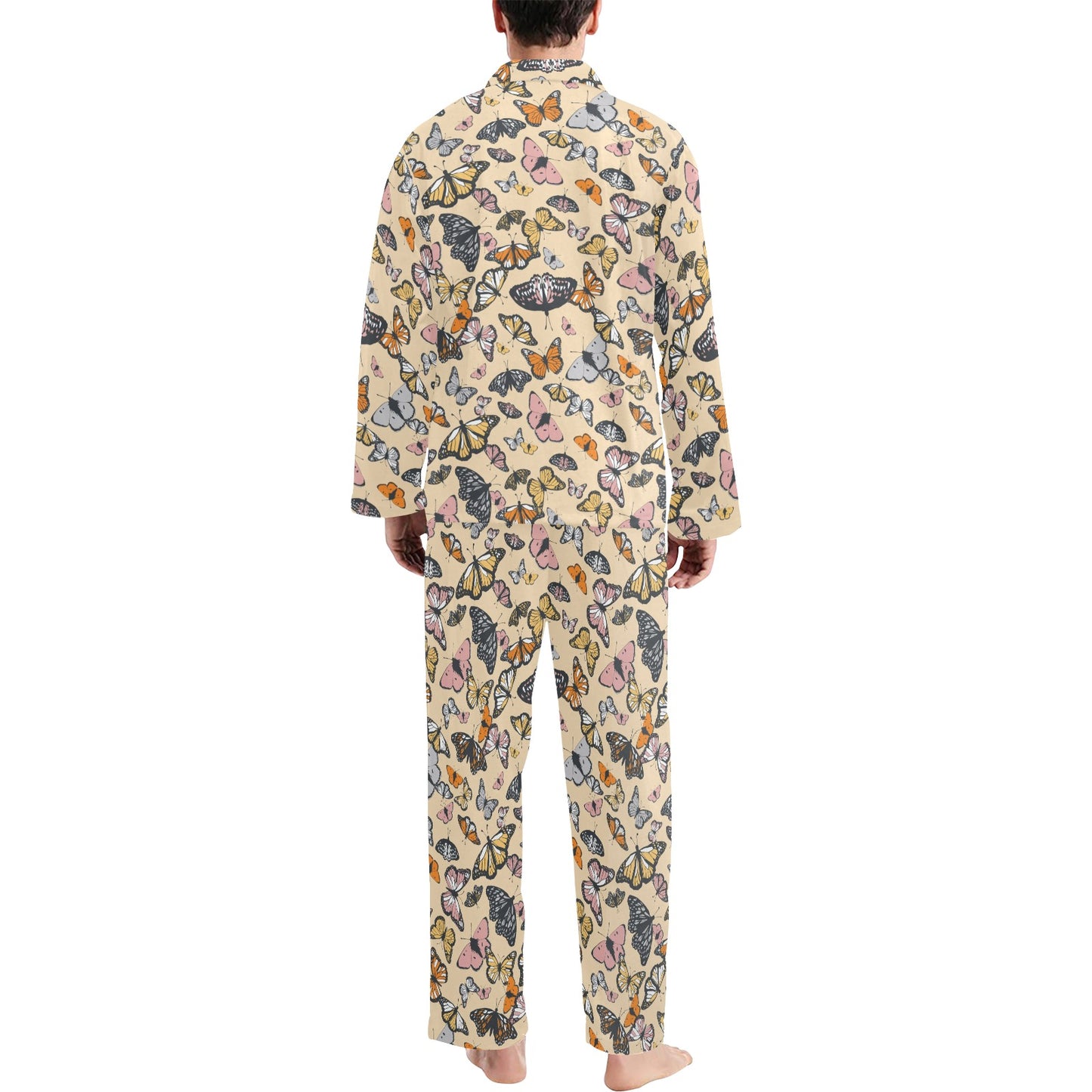 Butterfly Pattern Print Design 04 Men's Long Pajama Set