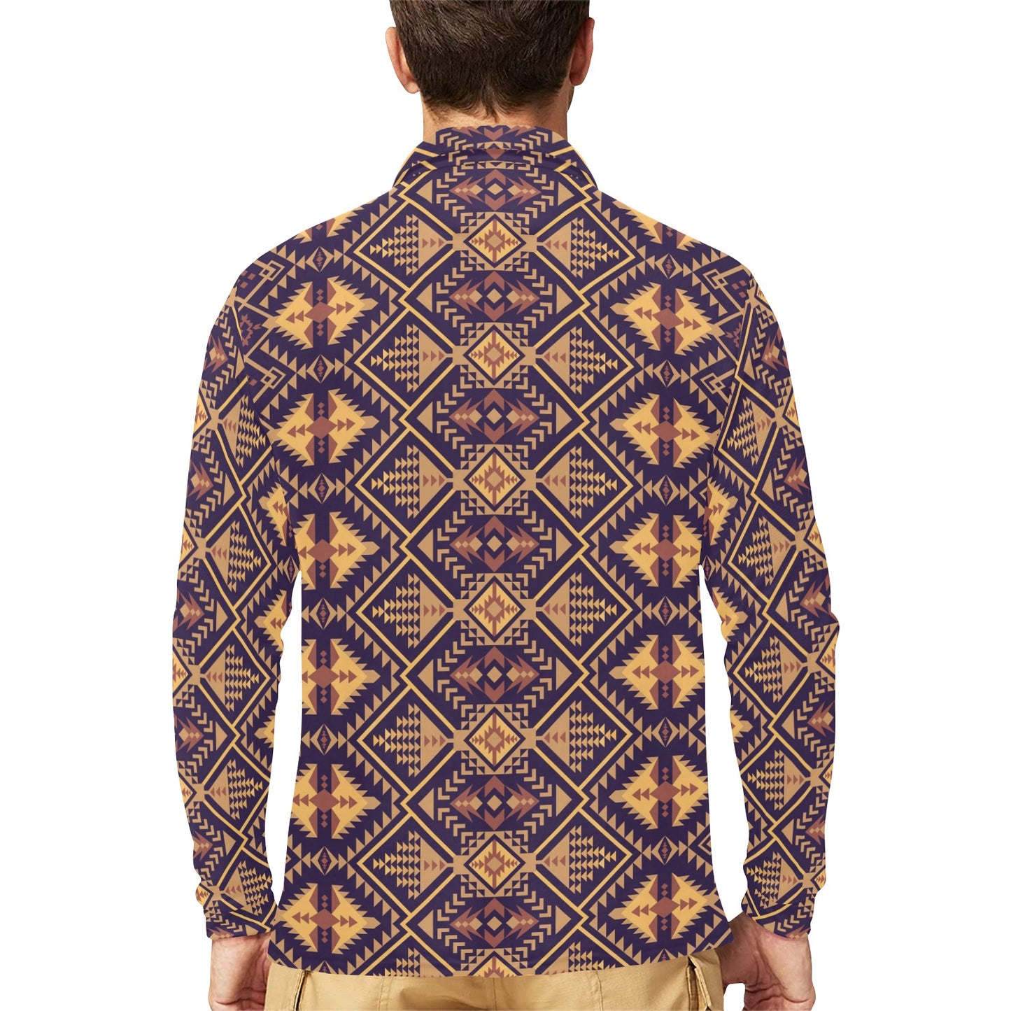 Aztec Pattern Print Design 09 Long Sleeve Polo Shirt For Men's