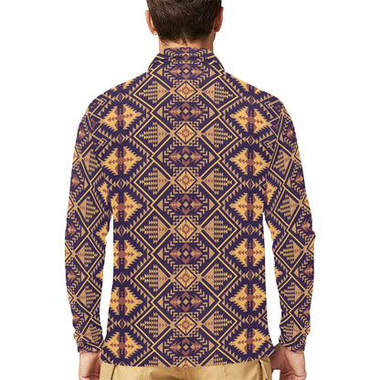 Aztec Pattern Print Design 09 Long Sleeve Polo Shirt For Men's