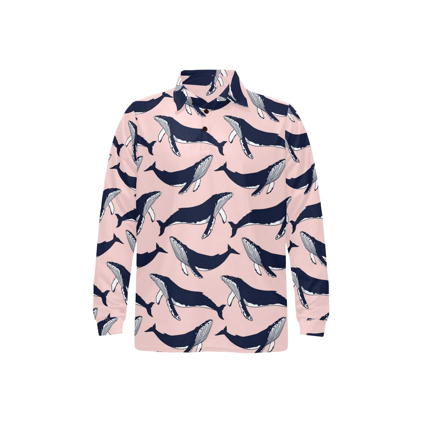 Humpback Whale Pattern Print Design 02 Long Sleeve Polo Shirt For Men's