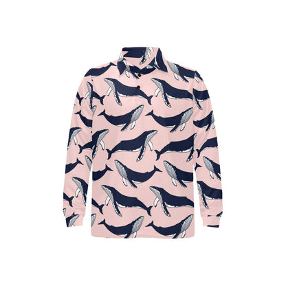 Humpback Whale Pattern Print Design 02 Long Sleeve Polo Shirt For Men's