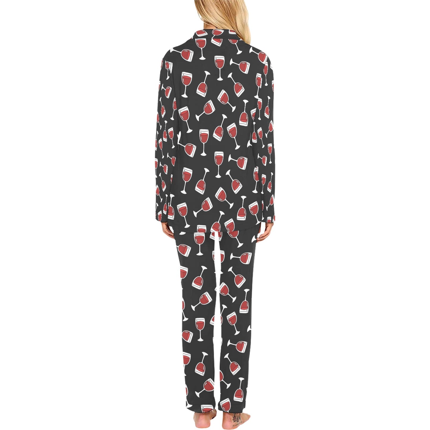 Wine Glass Print Design LKS303 Women's Long Pajama Set