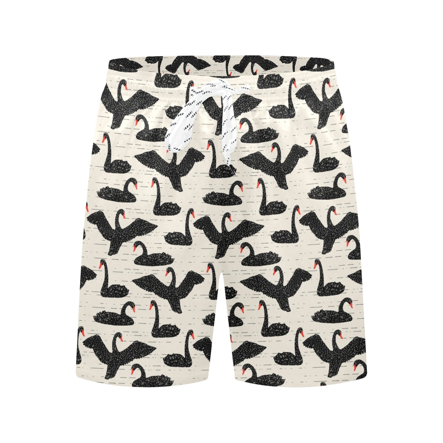 Swan Print Design LKS402 Men's Swim Trunks Beach Shorts