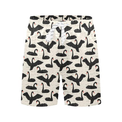 Swan Print Design LKS402 Men's Swim Trunks Beach Shorts