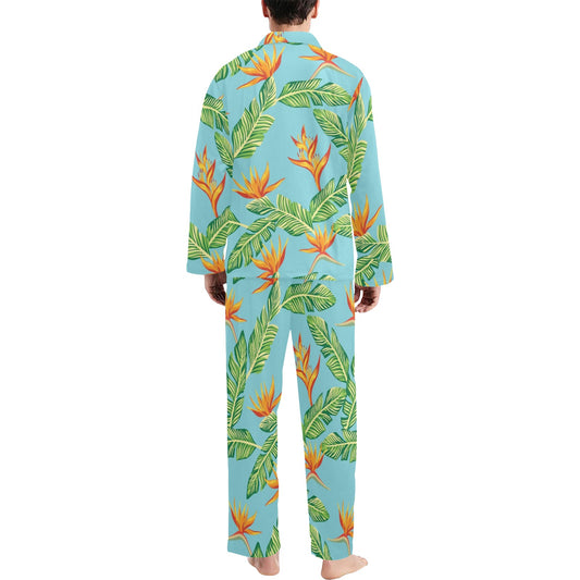 Bird Of Paradise Pattern Print Design BOP04 Men's Long Pajama Set