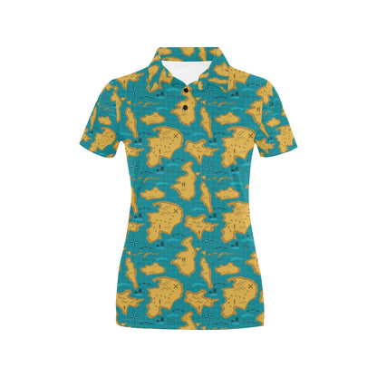 World Map Print Design LKS301 Women's Polo Shirt