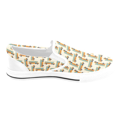 School Bus Print Design LKS305 White Slip Ons Canvas Women's Shoes