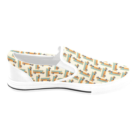 School Bus Print Design LKS305 White Slip Ons Canvas Women's Shoes