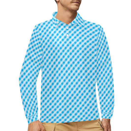 Gingham Print Design LKS401 Long Sleeve Polo Shirt For Men's