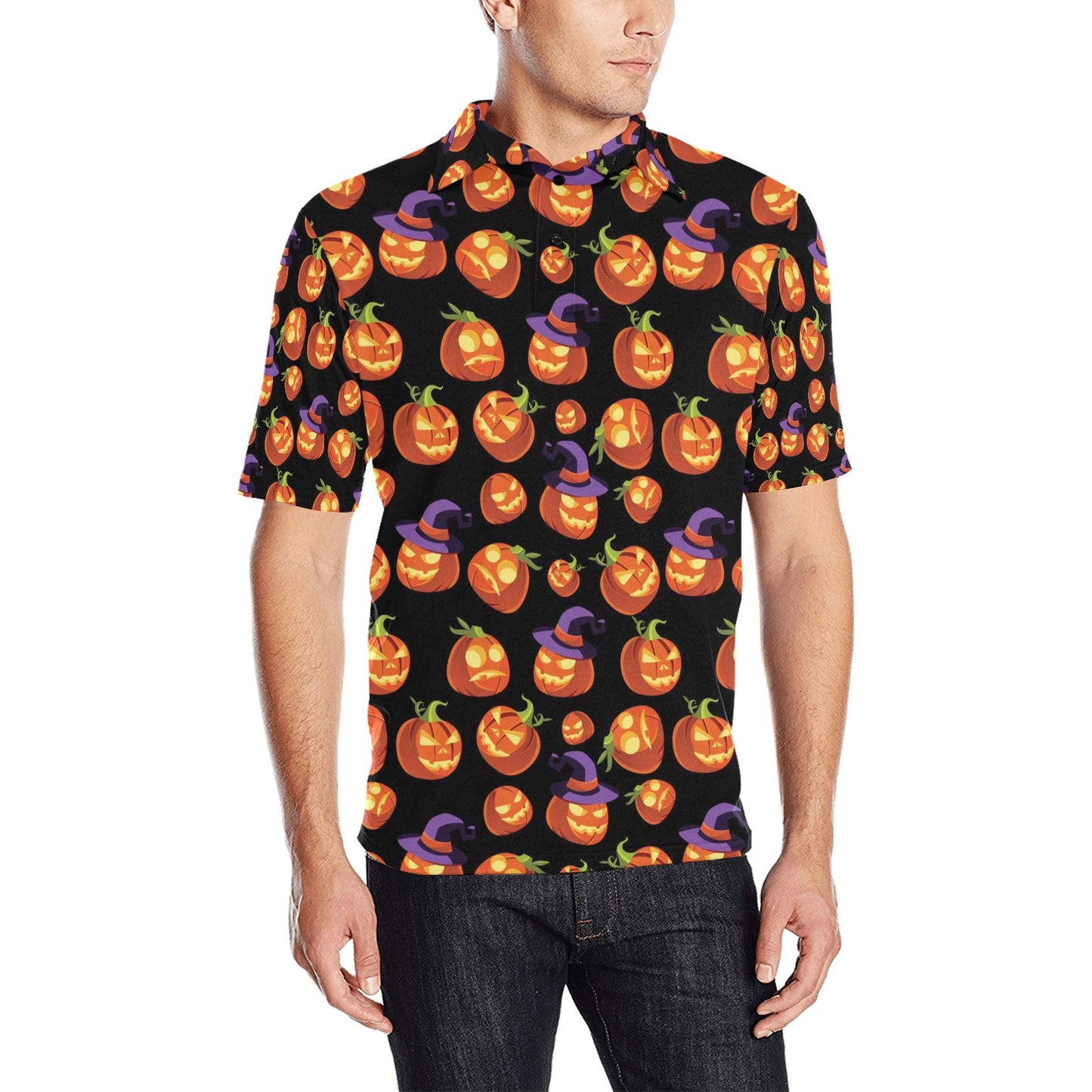 Witch Pumpkin Halloween Print LKS302 Men Polo Shirt