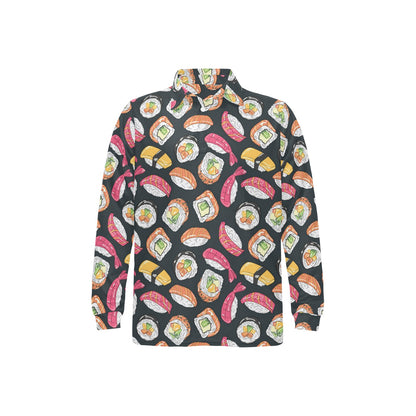 Sushi Print Design LKS306 Long Sleeve Polo Shirt For Men's