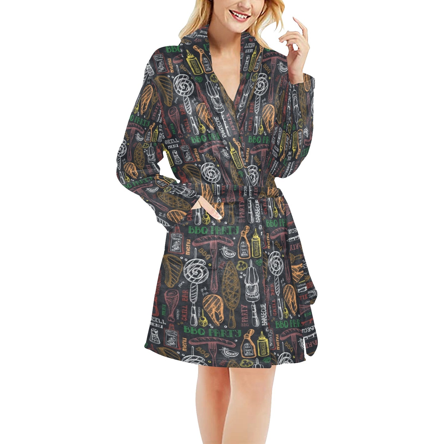 Barbecue Pattern Print Design 03 Women's Fleece Robe