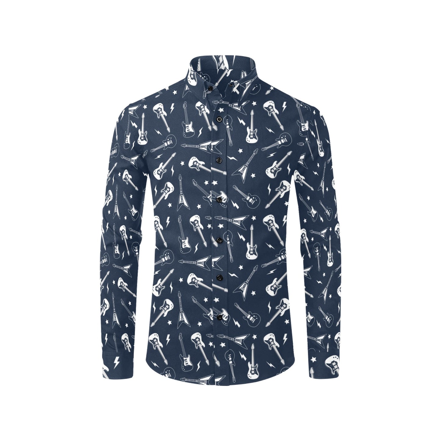 Electric Guitar Print Design LKS402 Men's Long Sleeve Dress Shirt