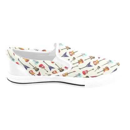 Electric Guitar Print Design LKS404 White Slip Ons Canvas Women's Shoes