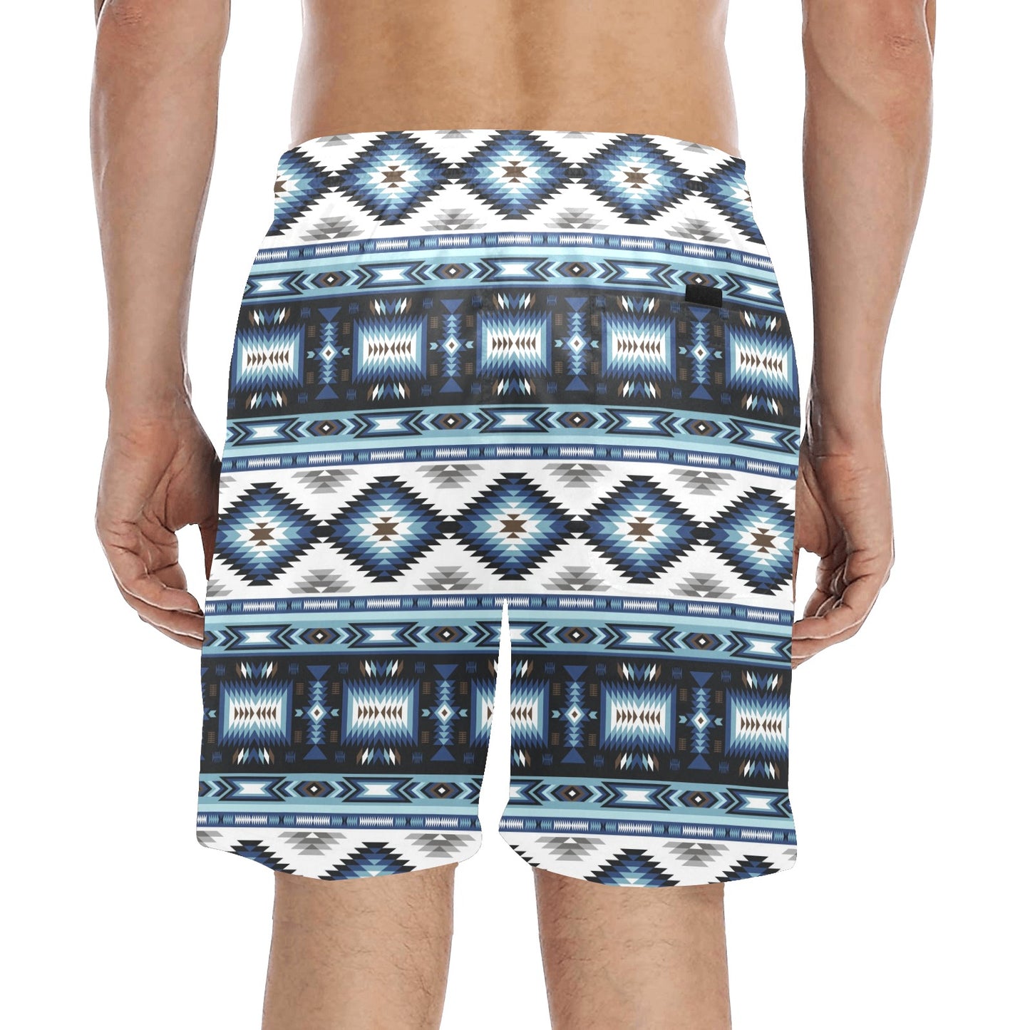 Navajo Dark Blue Print Pattern Men's Swim Trunks Beach Shorts