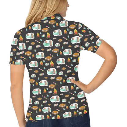 Camper marshmallow Camping Design Print Women's Polo Shirt