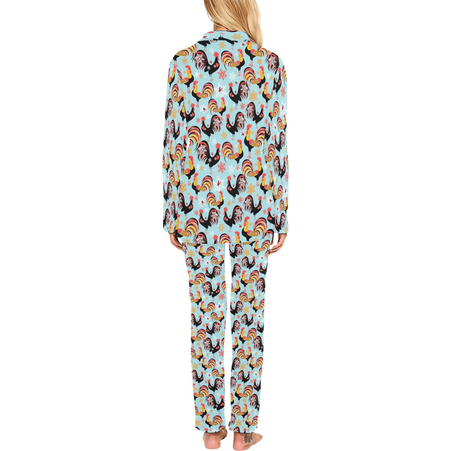 Rooster Themed Design Women's Long Pajama Set