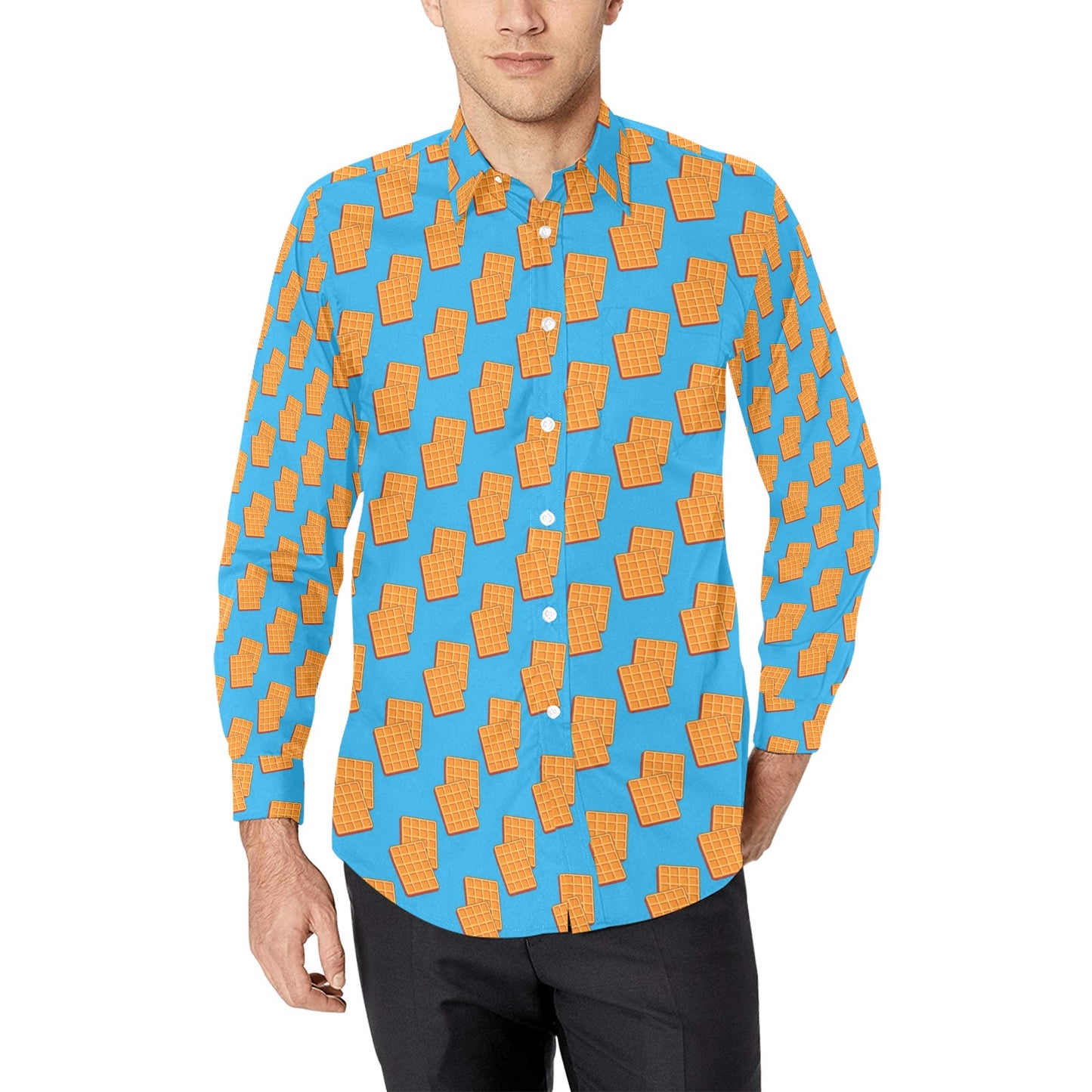 Waffle Print Design LKS304 Men's Long Sleeve Dress Shirt