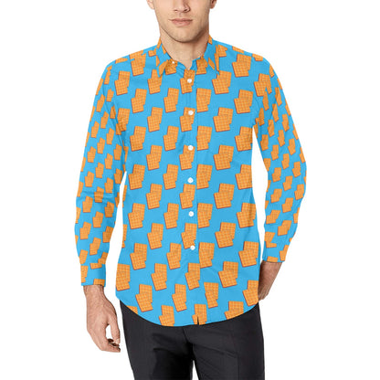 Waffle Print Design LKS304 Men's Long Sleeve Dress Shirt