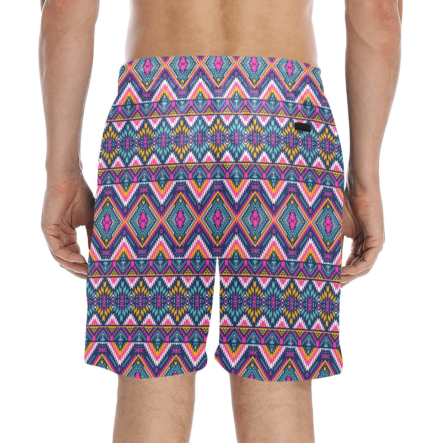 Indian Navajo Pink Themed Design Print Men's Swim Trunks Beach Shorts