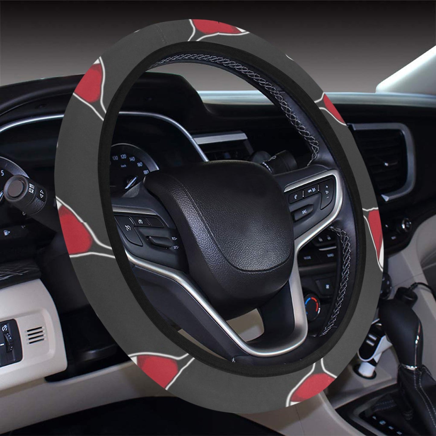 Wine Print Design LKS308 Steering Wheel Cover with Elastic Edge