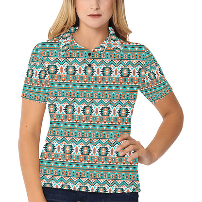Indian Navajo Ethnic Themed Design Print Women's Polo Shirt