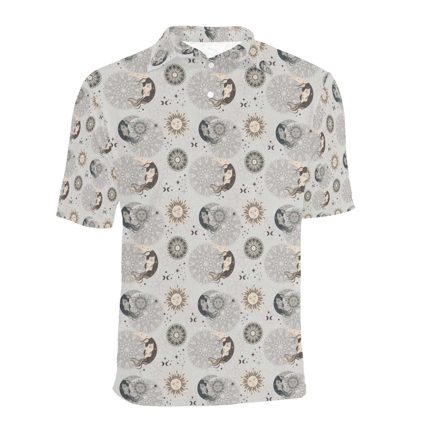 Sun Moon Print Design LKS302 Men Polo Shirt