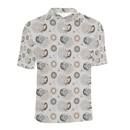 Sun Moon Print Design LKS302 Men Polo Shirt