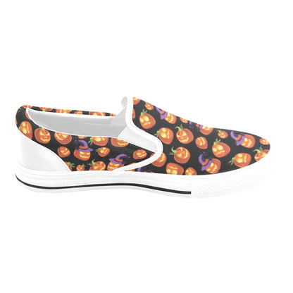 Witch Pumpkin Halloween Print LKS302 White Slip Ons Canvas Women's Shoes