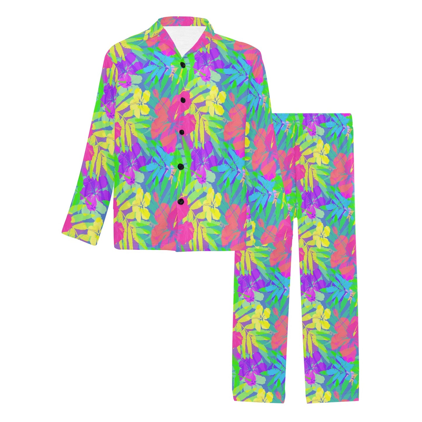 Neon Tropical Pattern Print Design A03 Men's Long Pajama Set